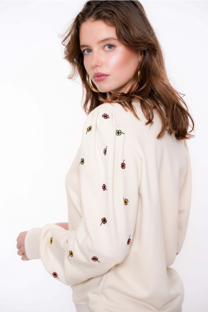 SWEATER MET GEBORDUURDE BLOEMENMOTIEF 52080 21 Sand/Green combi